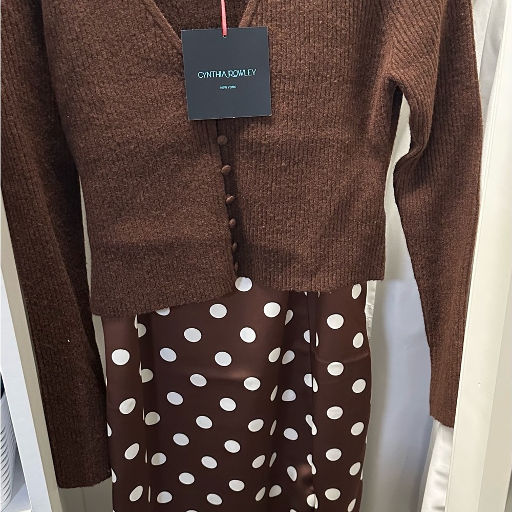 Cynthia Rowley Brown V-Neck Knit Cardigan